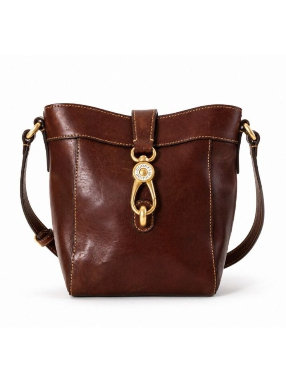 Dooney & Bourke Sadie Feed Bag Brown Florentine Vacchetta Leather Crossbody